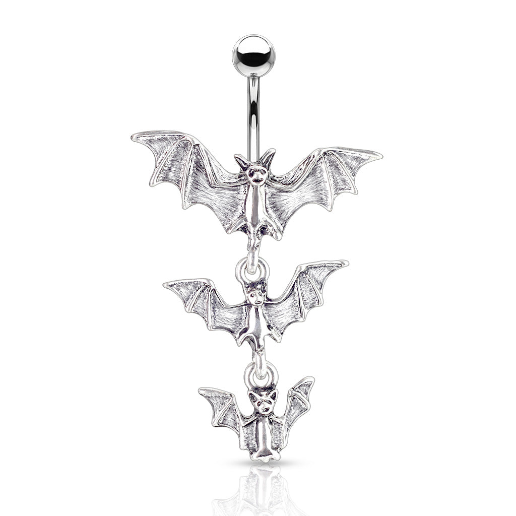 Surgical Steel Belly Ring 14G 10mm with Dangling Tri Vampire Bats