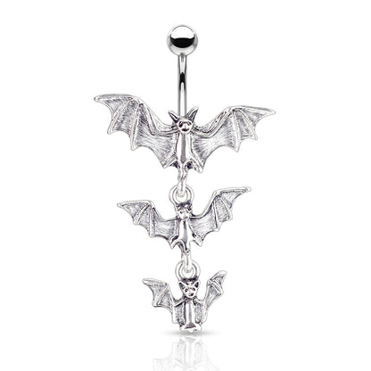 Surgical Steel Belly Ring 14G 10mm with Dangling Tri Vampire Bats