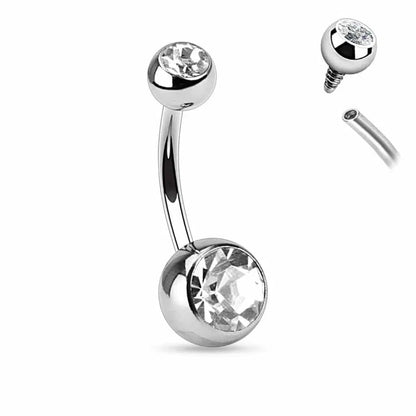 Surgical Steel Belly Ring 14 Gauge Internally Threaded & Clear CZ Gems