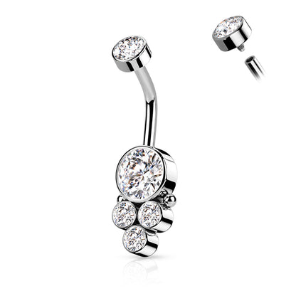 Surgical Steel 14 Gauge Belly Ring with Triple CZ Cluster - photo 2