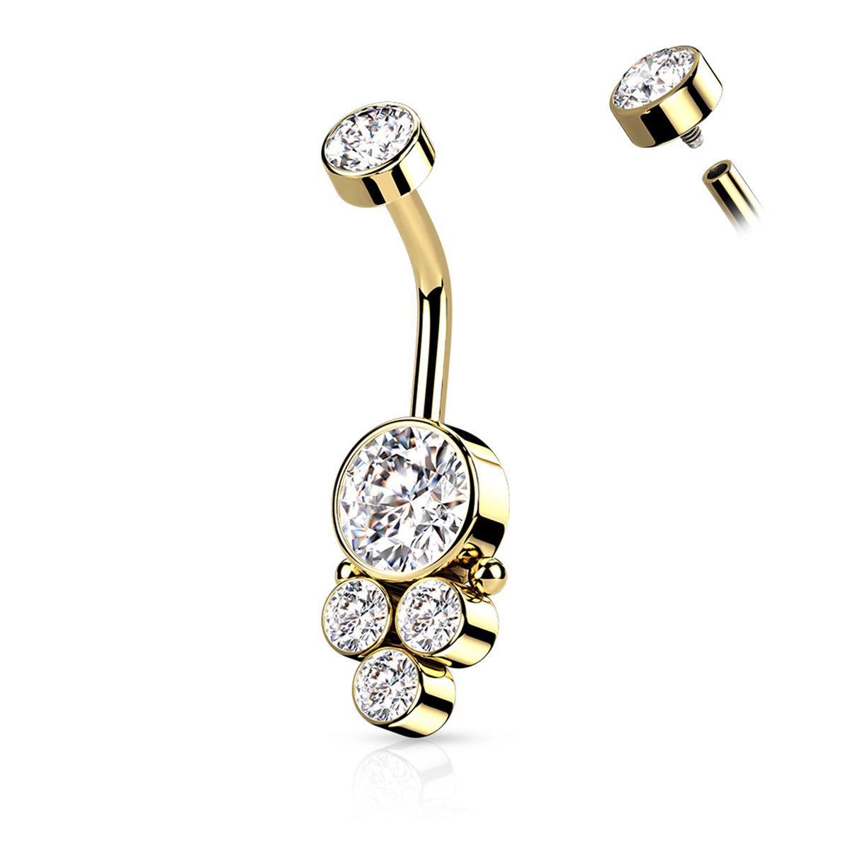 Surgical Steel 14 Gauge Belly Ring with Triple CZ Cluster - photo 3
