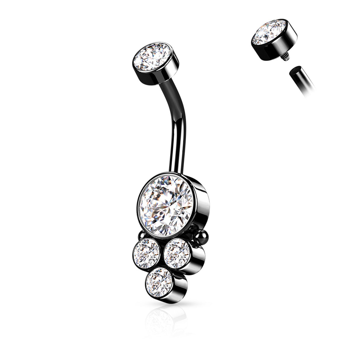 Surgical Steel 14 Gauge Belly Ring with Triple CZ Cluster - photo 4