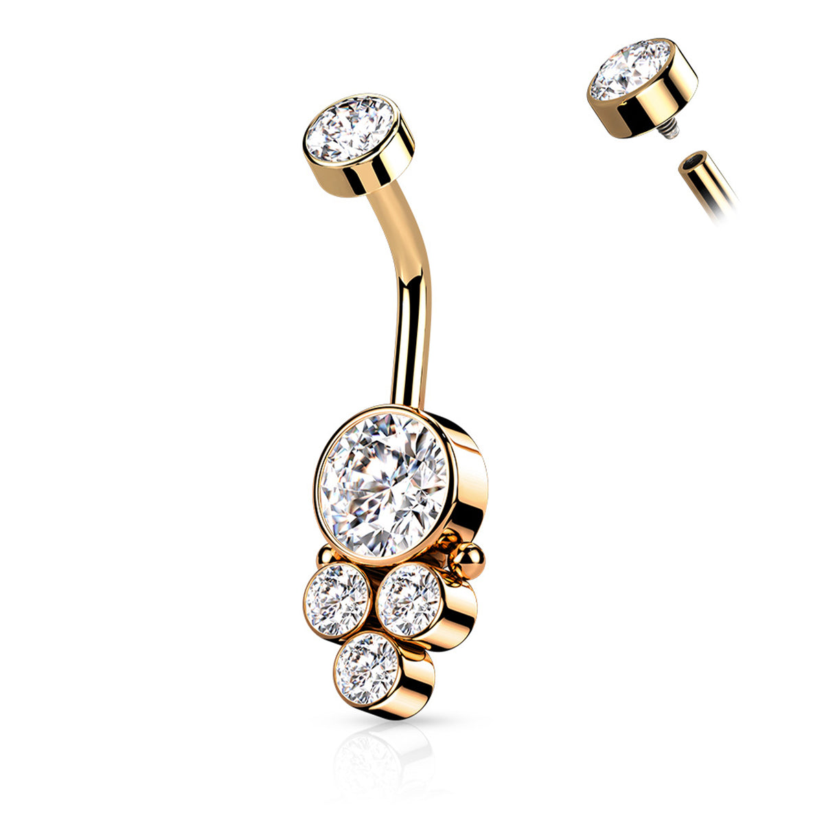 Surgical Steel 14 Gauge Belly Ring with Triple CZ Cluster - photo 5