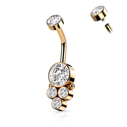 Surgical Steel 14 Gauge Belly Ring with Triple CZ Cluster - photo 5