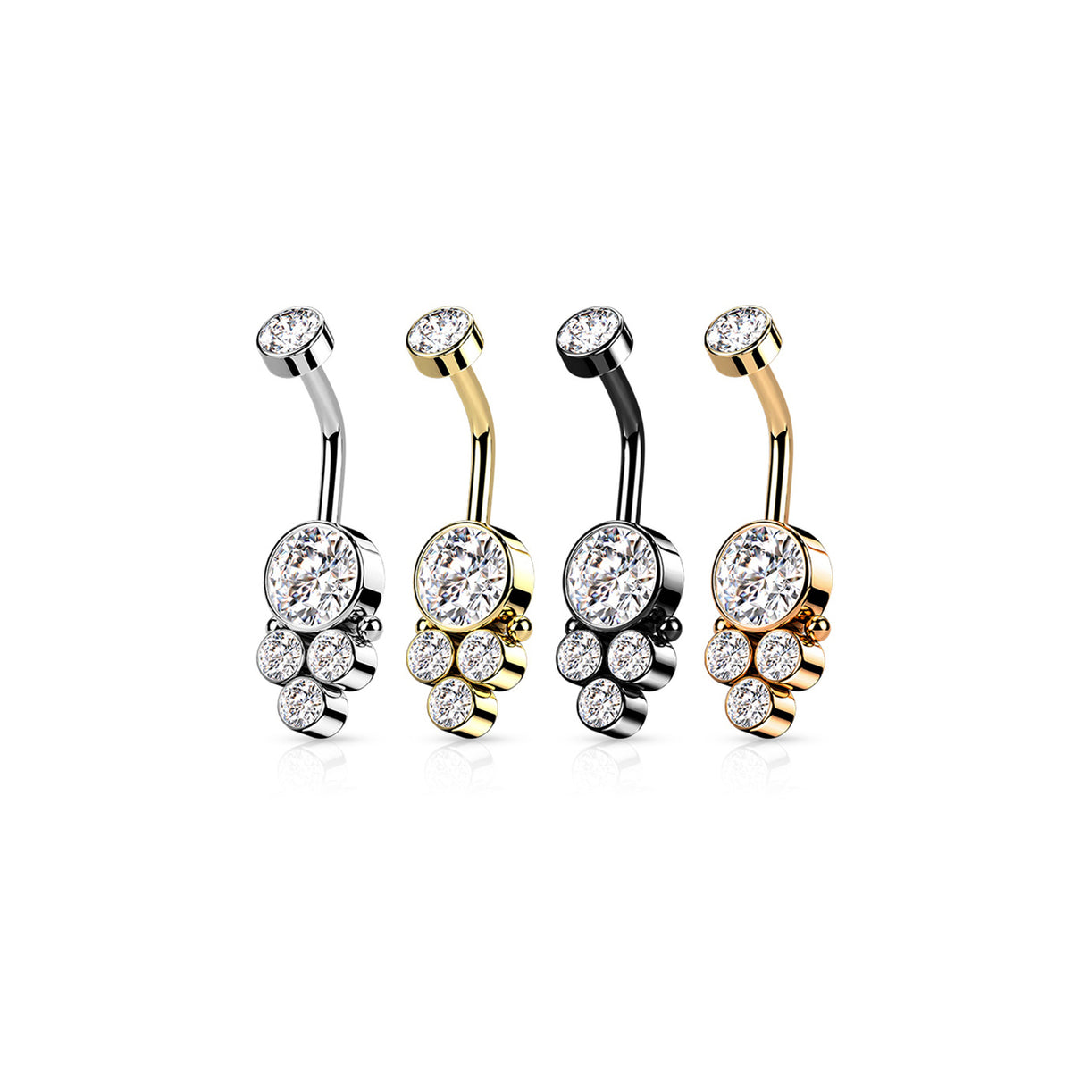 Surgical Steel 14 Gauge Belly Ring with Triple CZ Cluster