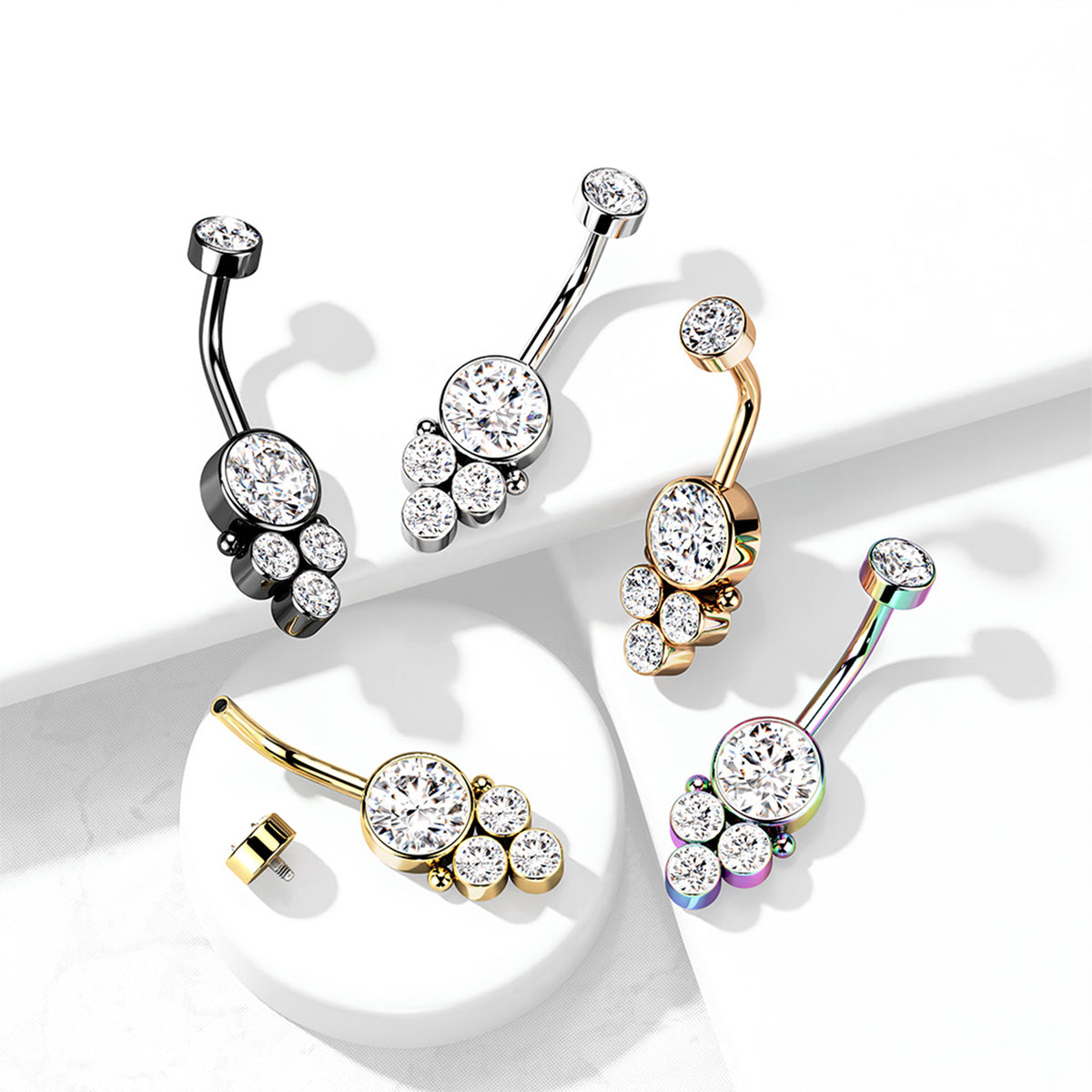 Surgical Steel 14 Gauge Belly Ring with Triple CZ Cluster - photo 7