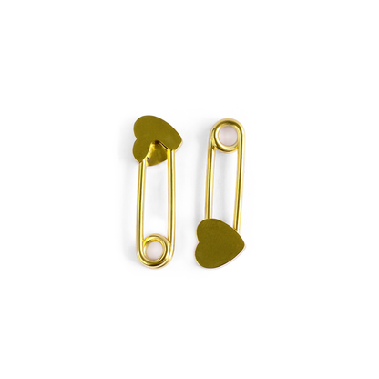 Surgical Steel 14 Gauge Safety Pin Nipple Ring with Gold Heart - Pair - photo 2