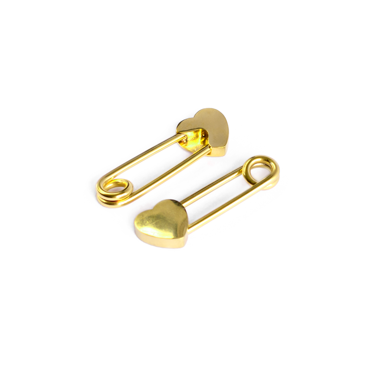 Surgical Steel 14 Gauge Safety Pin Nipple Ring with Gold Heart - Pair - photo 3