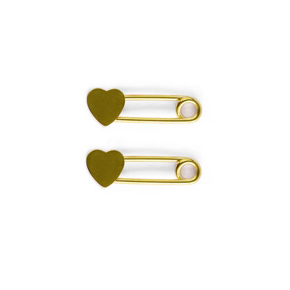 Surgical Steel 14 Gauge Safety Pin Nipple Ring with Gold Heart - Pair