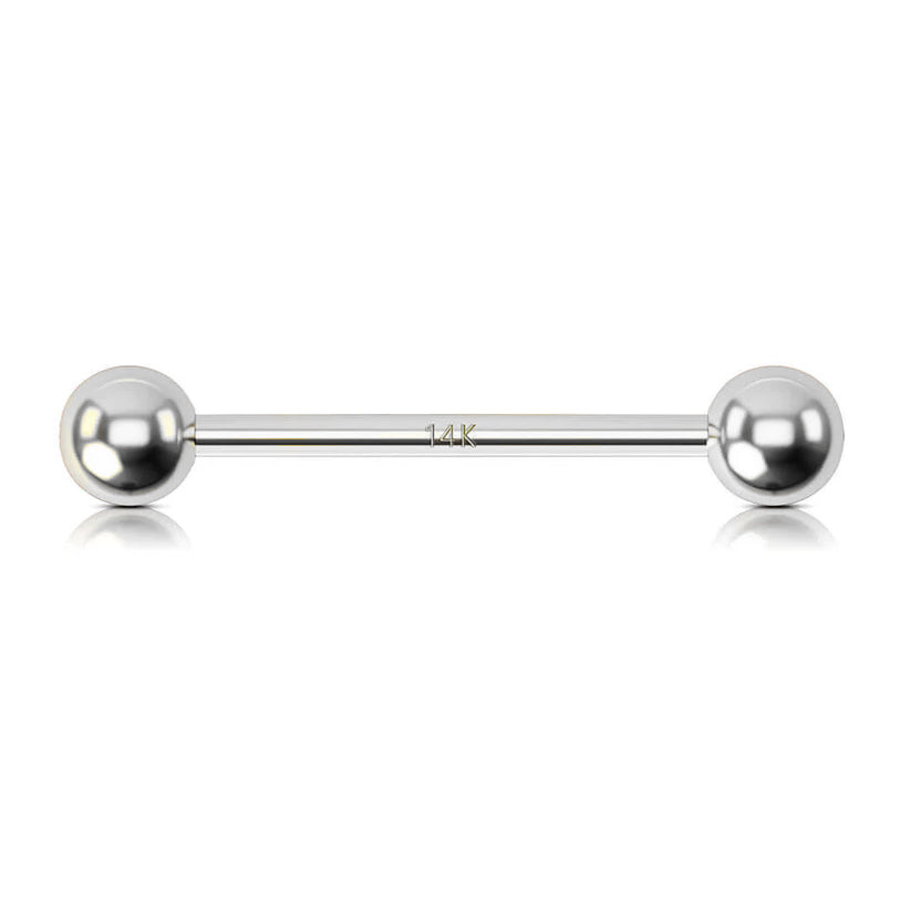 14 Karat White Gold Straight Barbell 14 Gauge for Tongue & Nipple