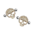 Surgical Steel Barbell Nipple Shield Ring 14 Gauge & Gem Skull - Pair - Kruelty
