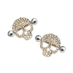 Surgical Steel Barbell Nipple Shield Ring 14 Gauge & Gem Skull - Pair - Kruelty