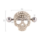 Surgical Steel Barbell Nipple Shield Ring 14 Gauge & Gem Skull - Pair - Kruelty - Photo 4