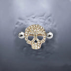 Surgical Steel Barbell Nipple Shield Ring 14 Gauge & Gem Skull - Pair - Kruelty - Photo 3