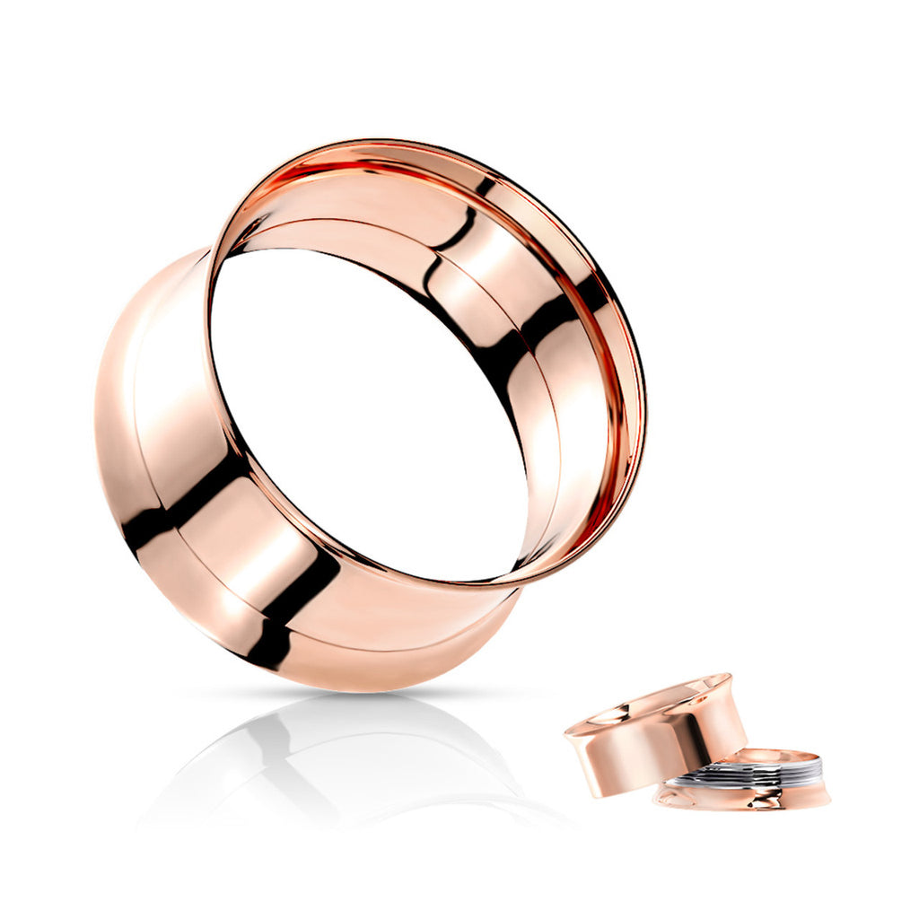 Double Flared Rose Gold Screw Fit Plug Ear Tunnel 8 to 1" Gauge - Pair - Kruelty