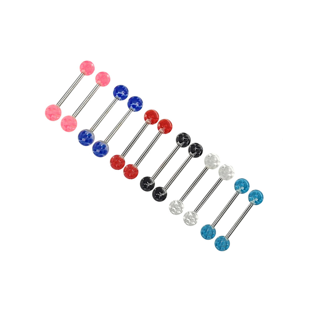 Surgical Steel Nipple Tongue Ring Straight Barbell 14 Gauge - 12 Pack - Kruelty