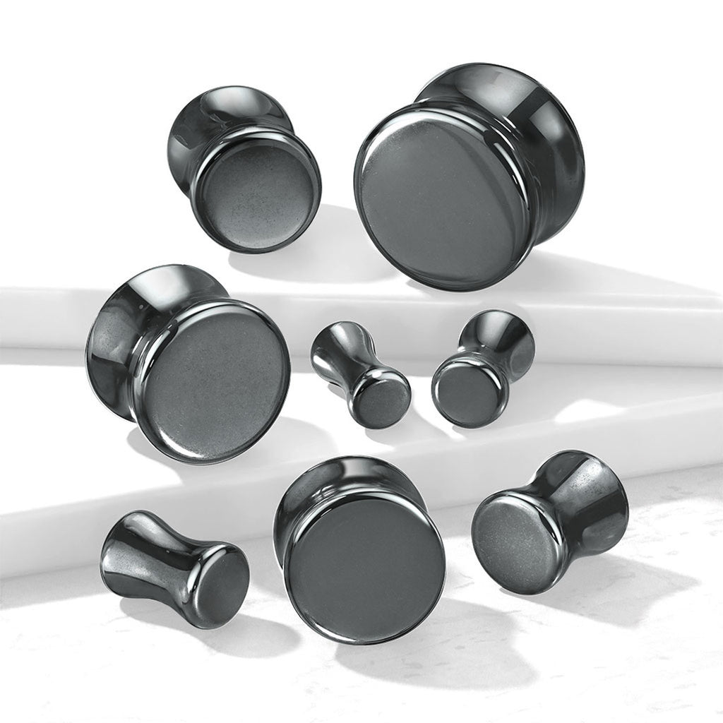 Double Flare Plug Ear Tunnel 6 to 5/8" Gauge & Hematite Stone - Pair - Kruelty - Photo 3