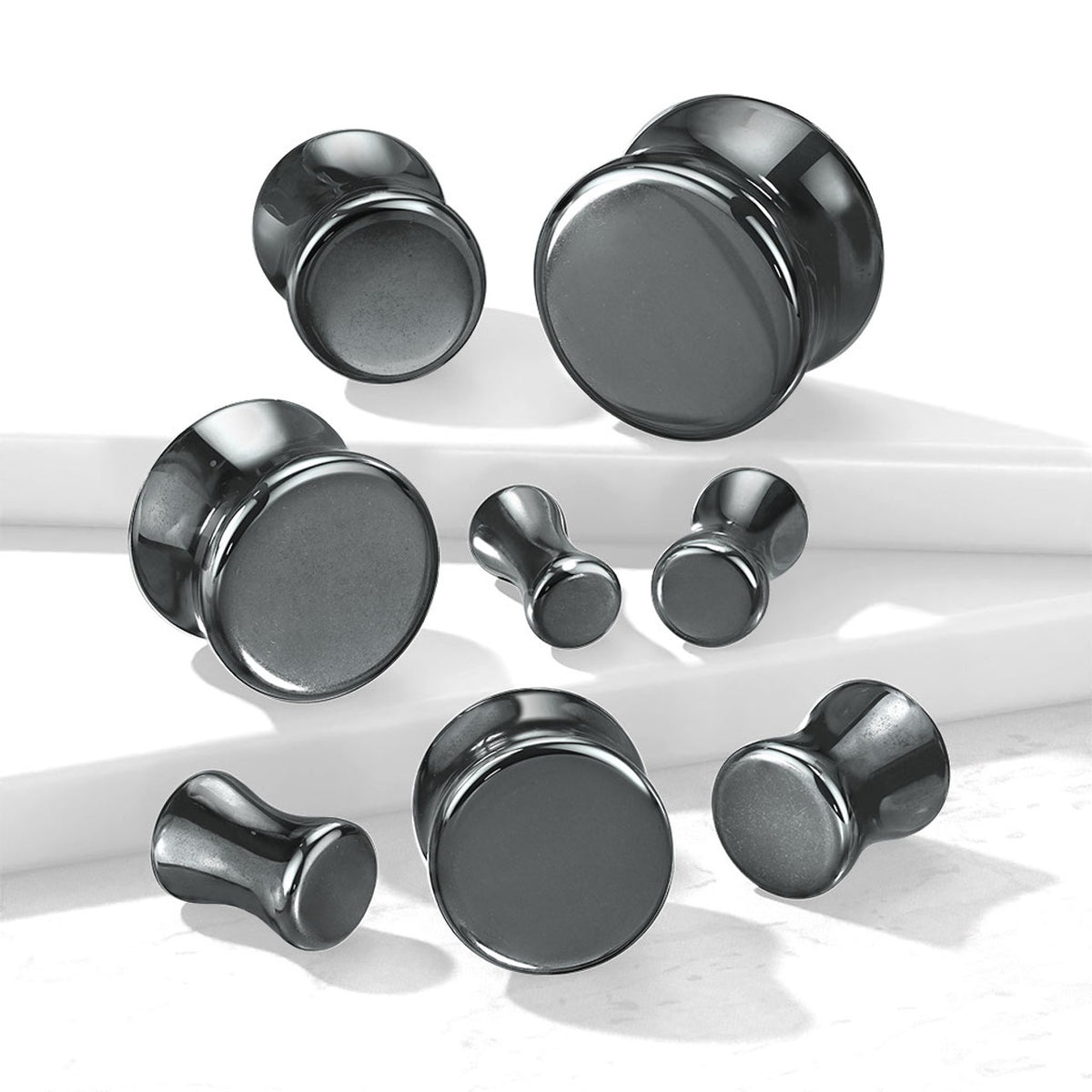 Double Flare Plug Ear Tunnel 6 to 5/8" Gauge & Hematite Stone - Pair - Kruelty - Photo 3