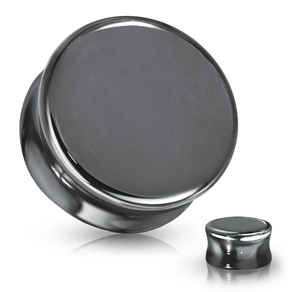 Double Flare Plug Ear Tunnel 6 to 5/8" Gauge & Hematite Stone - Pair - Kruelty