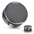 Double Flare Plug Ear Tunnel 6 to 5/8" Gauge & Hematite Stone - Pair - Kruelty