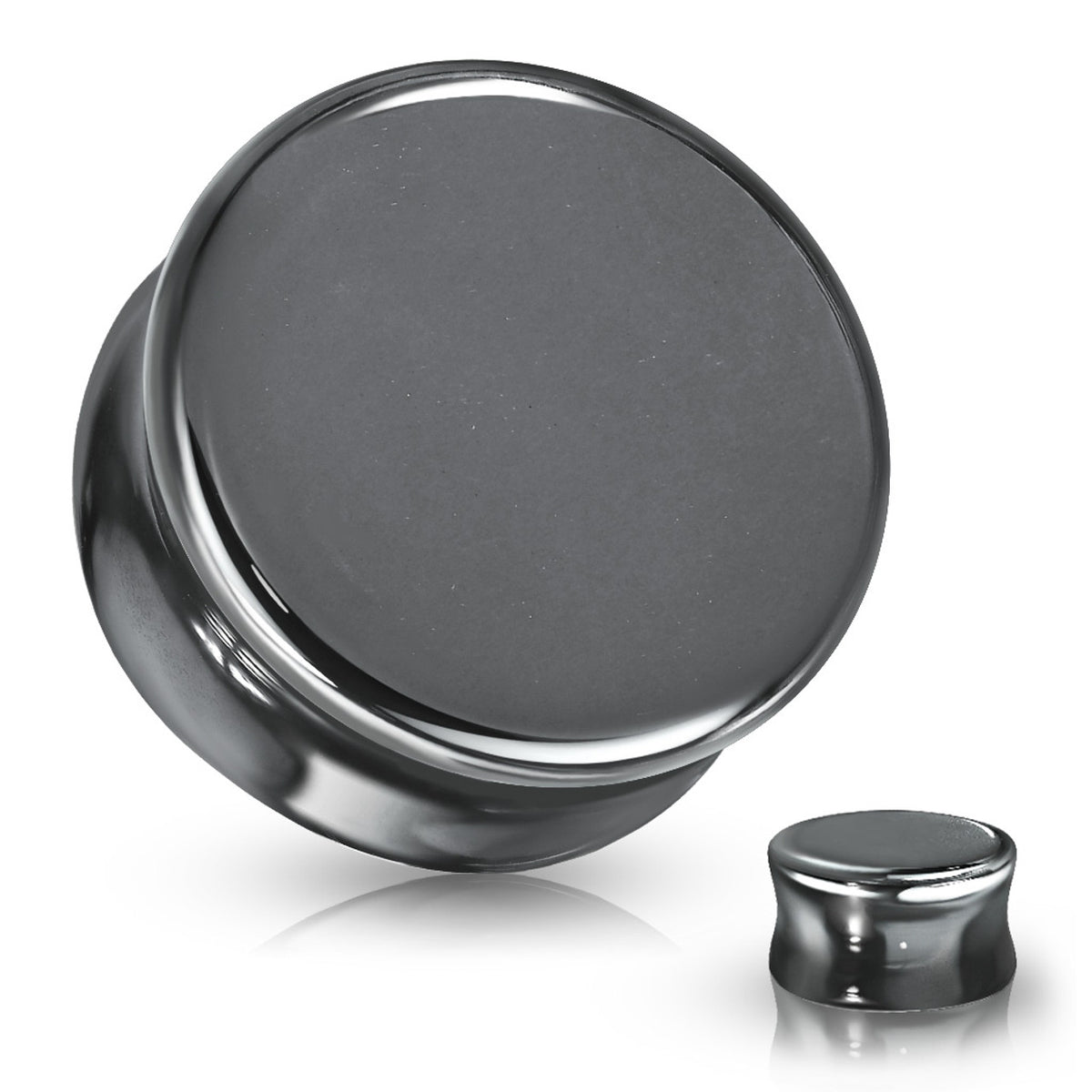 Double Flare Plug Ear Tunnel 6 to 5/8" Gauge & Hematite Stone - Pair - Kruelty