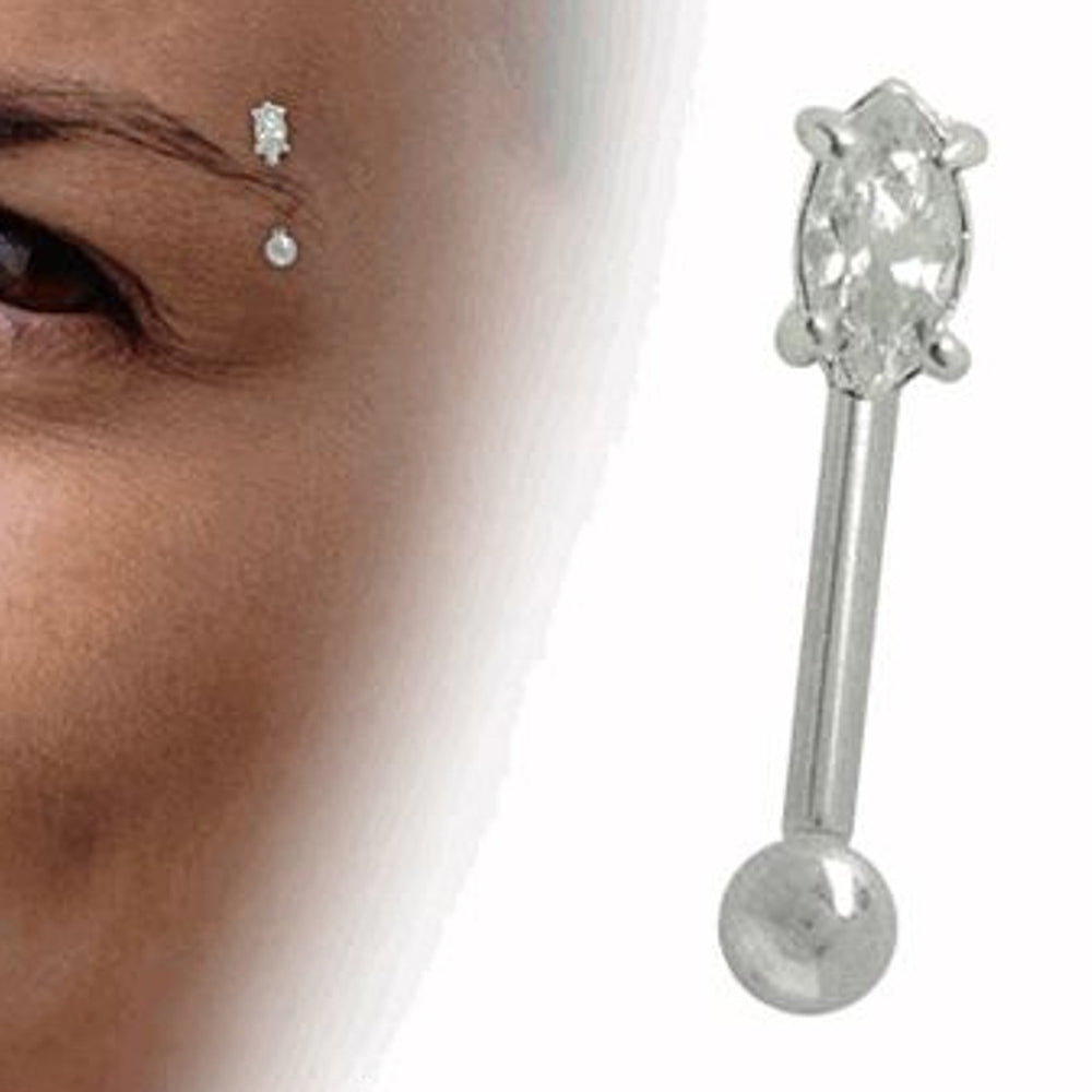 Surgical Steel 16 Gauge Eyebrow Barbell with Clear Teardrop CZ