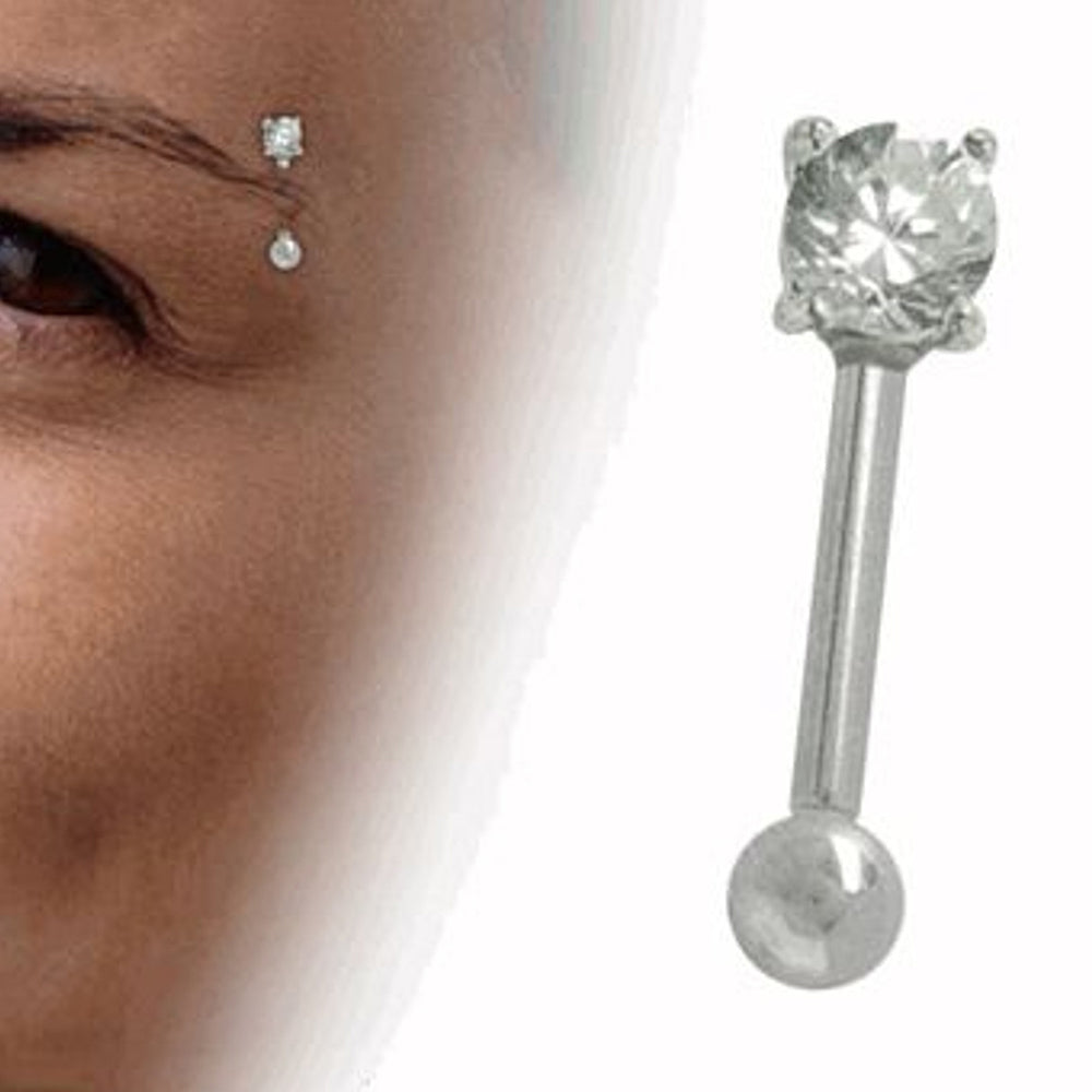 Surgical Steel 16 Gauge Eyebrow Barbell with Front Prong CZ Ring