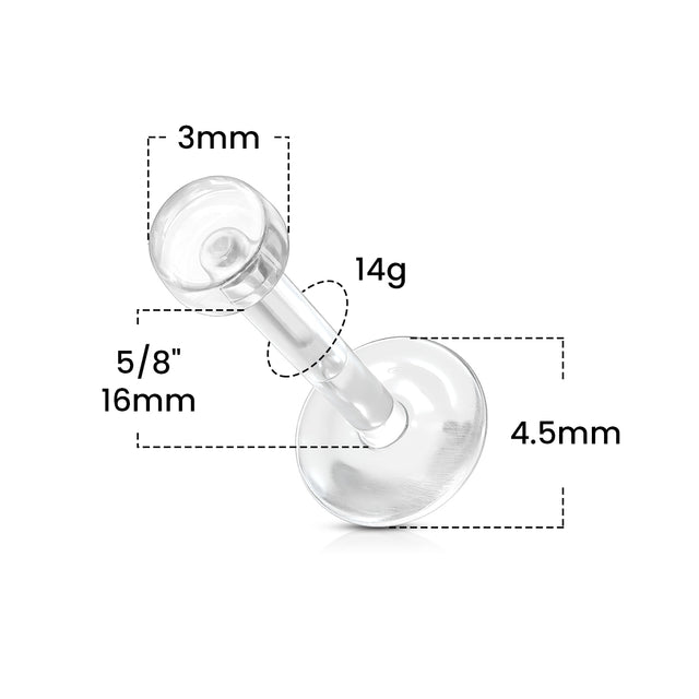 Clear Bio-Flex Tongue Retainer 14 Gauge with Threadless Removable Top