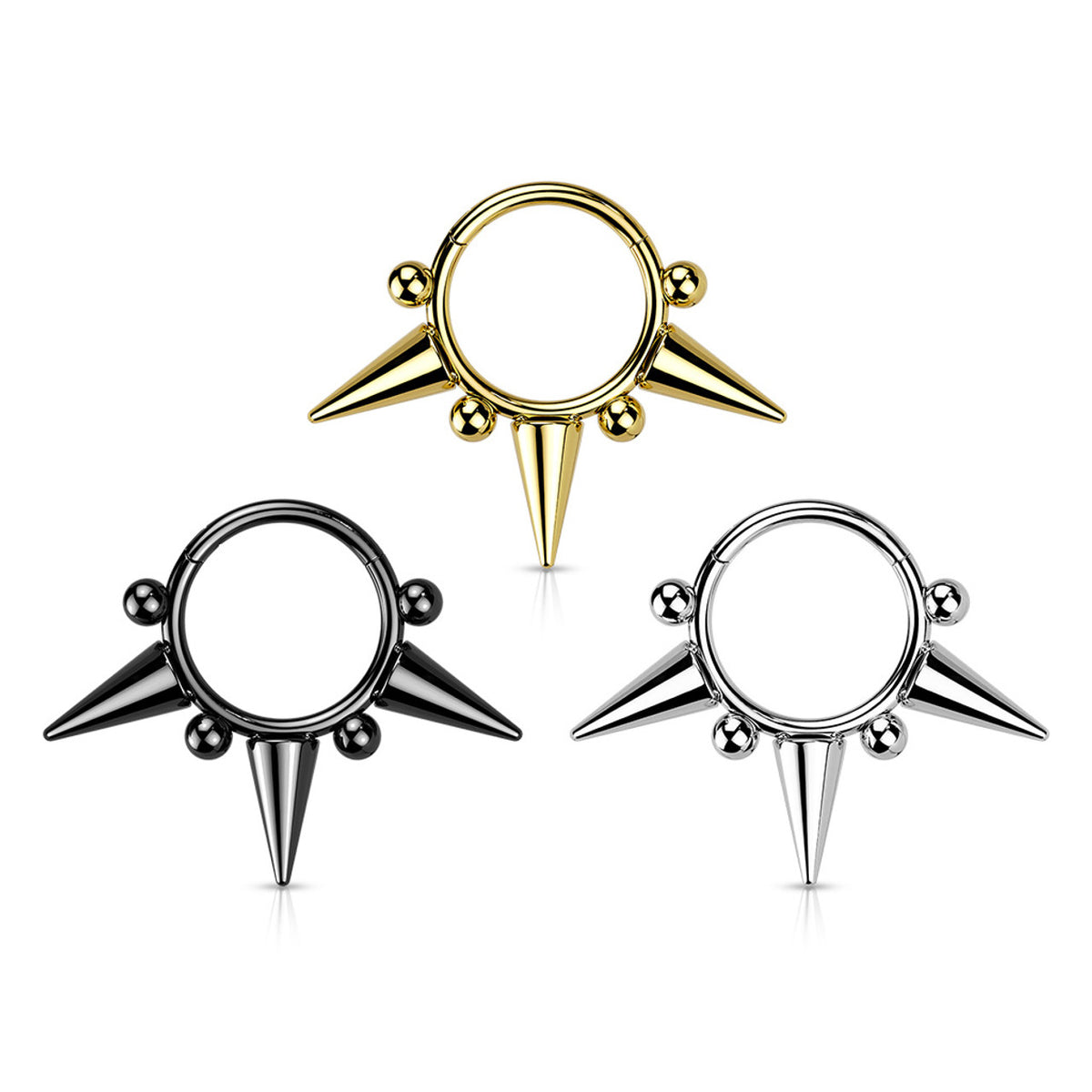 Surgical Steel Hinged Segment Ring 18 & 16 Gauge with Three Ball Spike - Kruelty