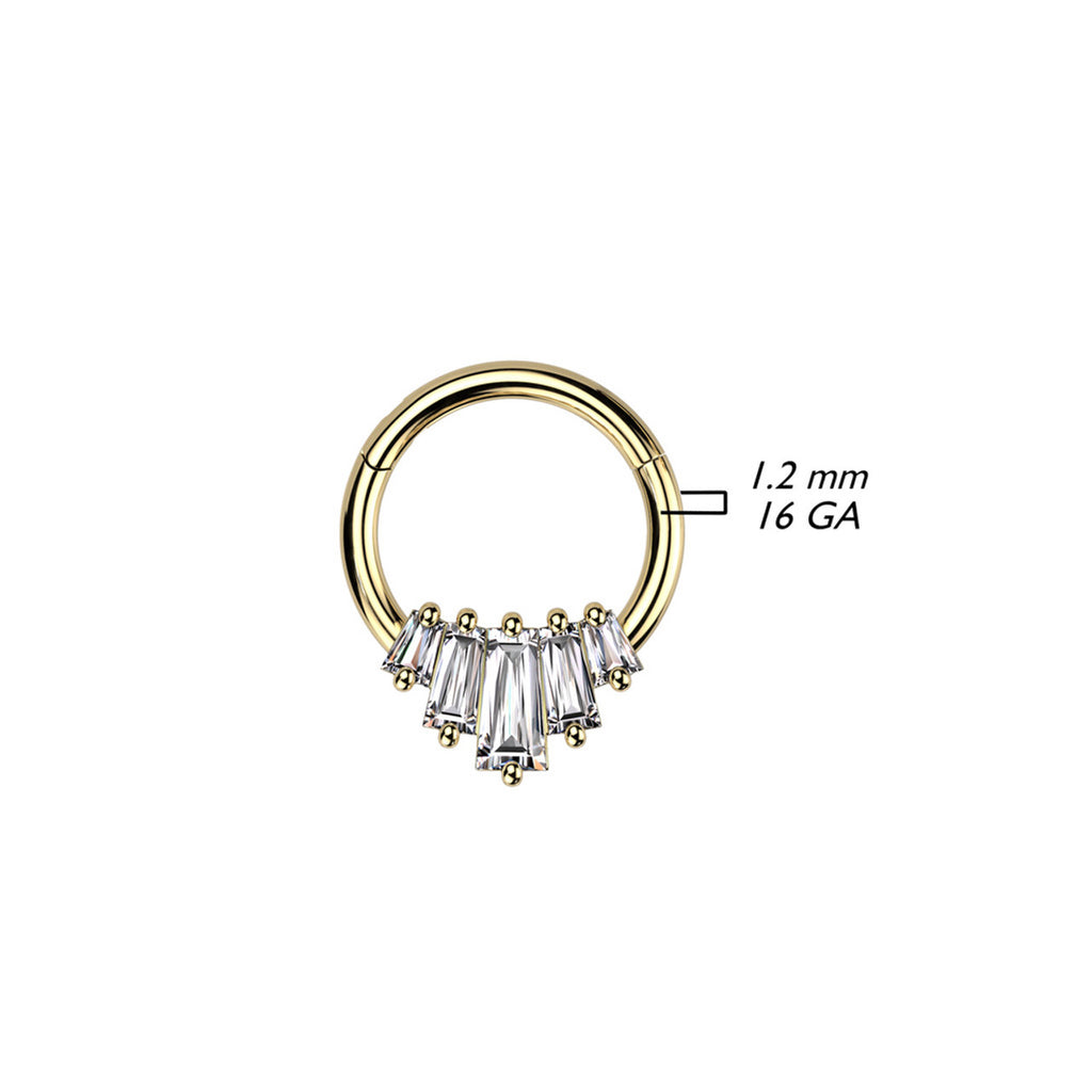 Surgical Steel Hinged Segment Ring 16 Gauge 5 Baguette CZ Fan - Kruelty - Photo 7