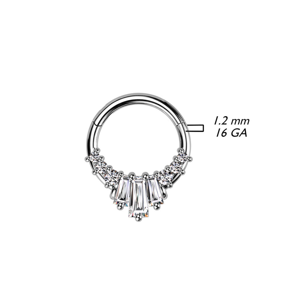 Surgical Steel Hinged Segment Ring 16 Gauge Baguette CZ Fan - Kruelty - Photo 7