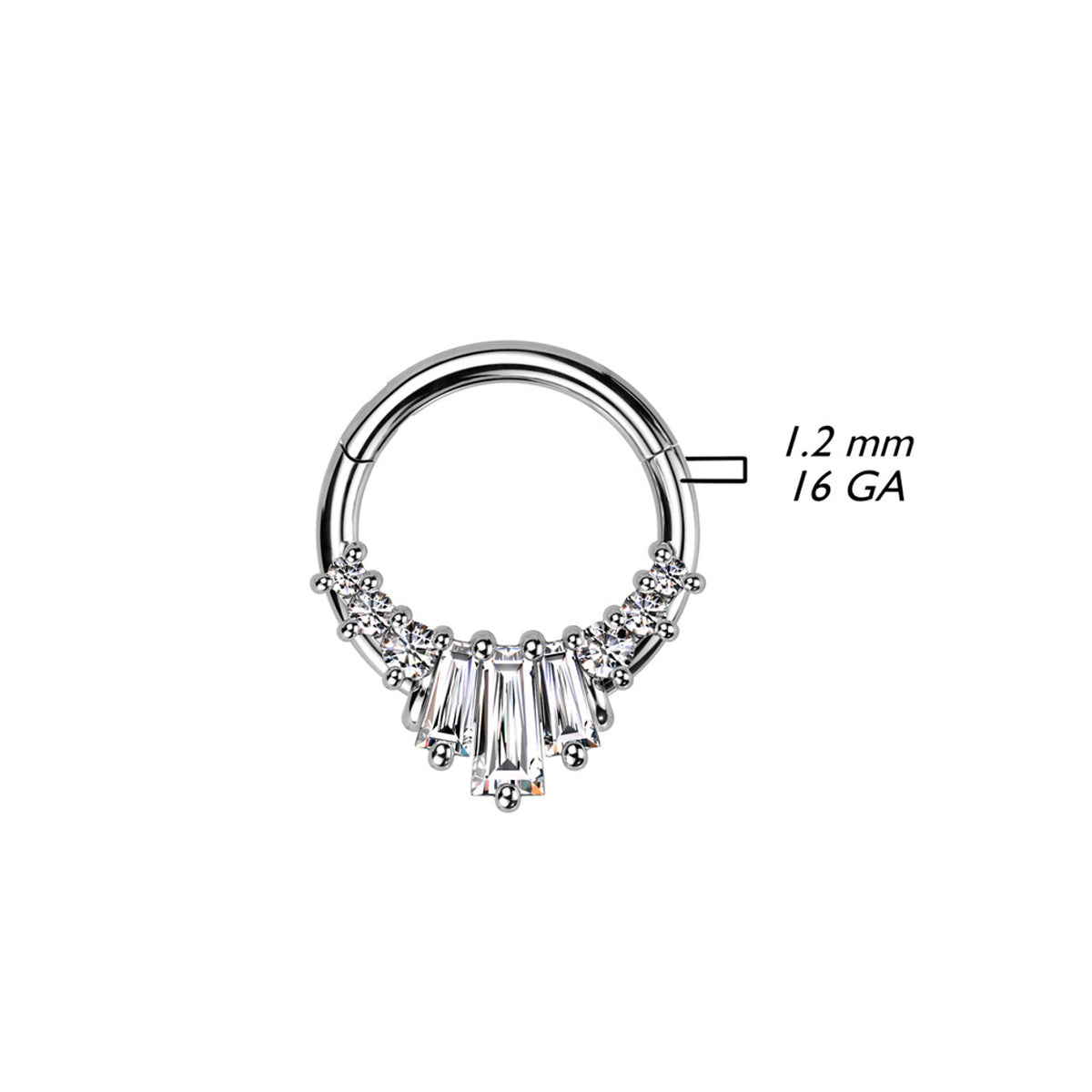 Surgical Steel Hinged Segment Ring 16 Gauge Baguette CZ Fan - Kruelty - Photo 7
