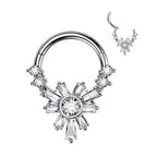 Surgical Steel Hinged Segment Ring 16 Gauge Baguette CZ Flower - Kruelty - Photo 3