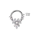 Surgical Steel Hinged Segment Ring 16 Gauge Baguette CZ Flower - Kruelty - Photo 7