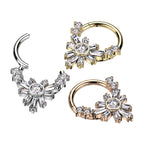 Surgical Steel Hinged Segment Ring 16 Gauge Baguette CZ Flower - Kruelty - Photo 2
