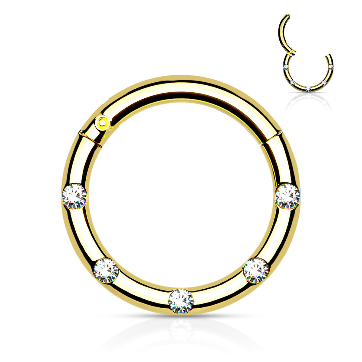 Surgical Steel Hinged Segment Hoop Ring 16 Gauge & 5 Flush Gems - Kruelty - Photo 4