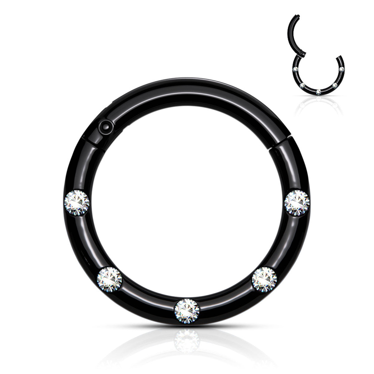 Surgical Steel Hinged Segment Hoop Ring 16 Gauge & 5 Flush Gems - Kruelty - Photo 5