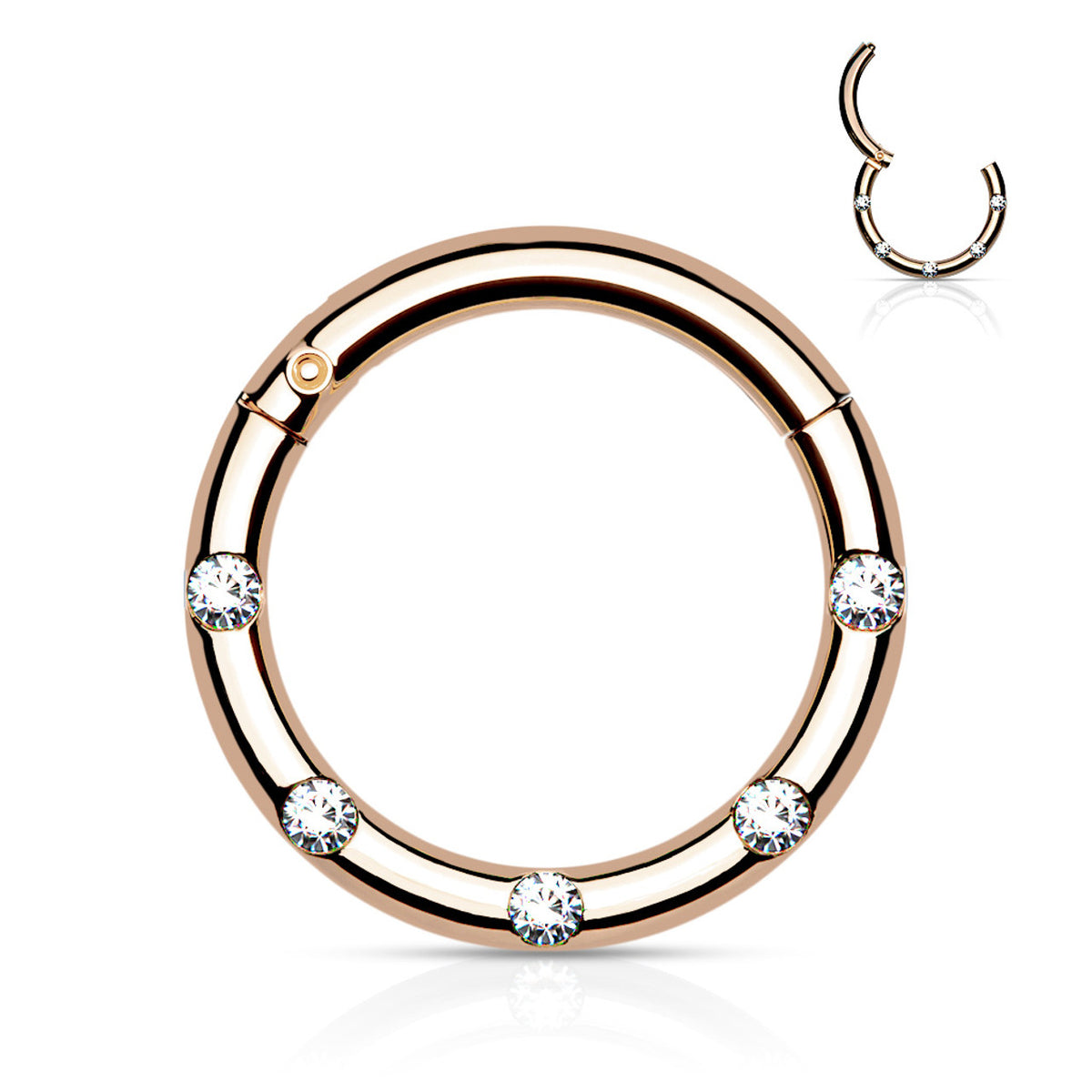 Surgical Steel Hinged Segment Hoop Ring 16 Gauge & 5 Flush Gems - Kruelty - Photo 6