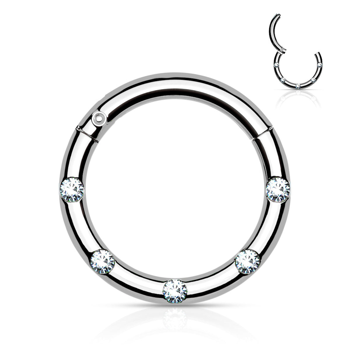 Surgical Steel Hinged Segment Hoop Ring 16 Gauge & 5 Flush Gems - Kruelty - Photo 7