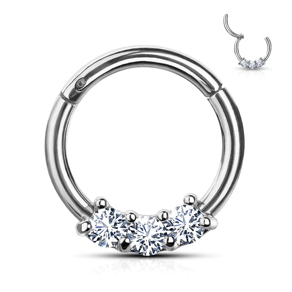 Surgical Steel Hinged Segment Ring 16 Gauge 3 Set CZ - Kruelty - Photo 3