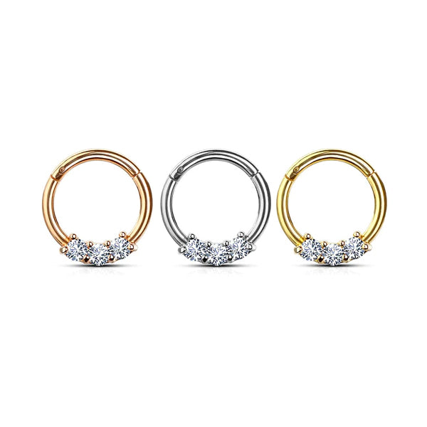 Surgical Steel Hinged Segment Ring 16 Gauge 3 Set CZ - Kruelty