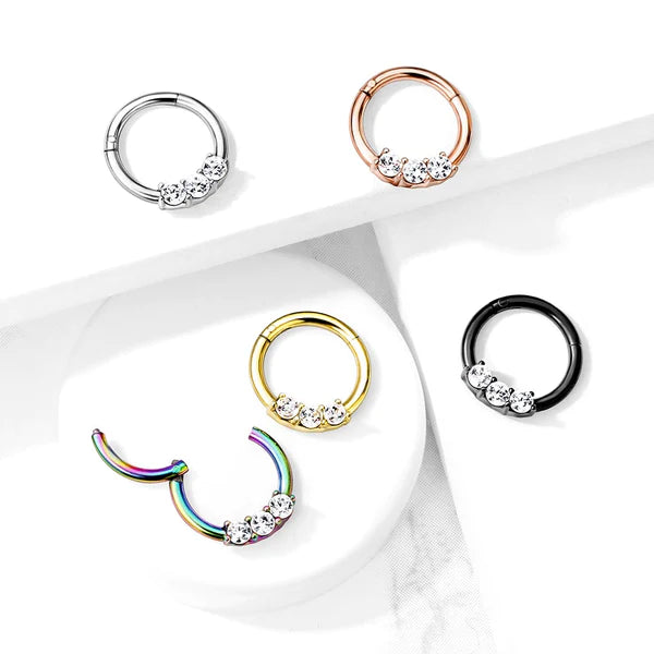 Surgical Steel Hinged Segment Ring 16 Gauge 3 Set CZ - Kruelty - Photo 9