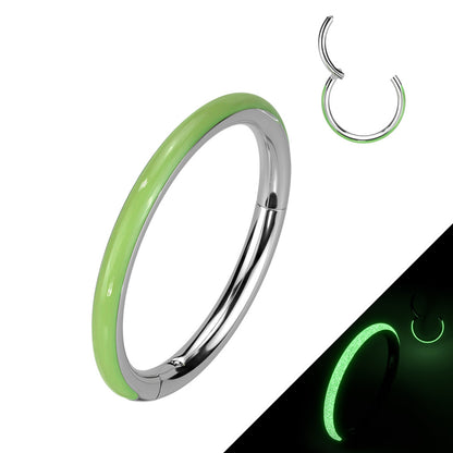 Titanium Hinged Segment Hoop Ring 16 Gauge Front Face Glow In The Dark