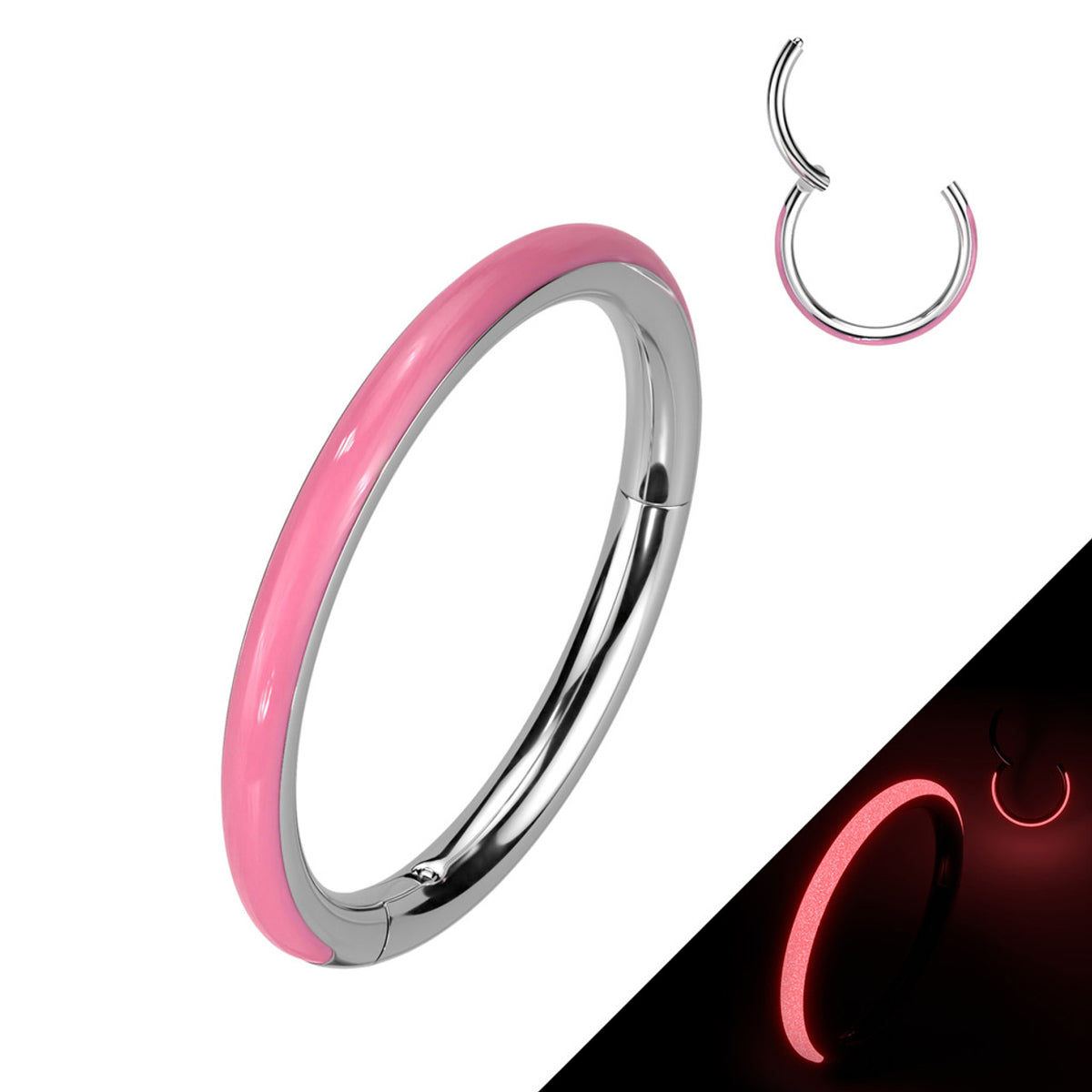 Titanium Hinged Segment Hoop Ring 16 Gauge & Outward Glow In The Dark - Kruelty - Photo 4