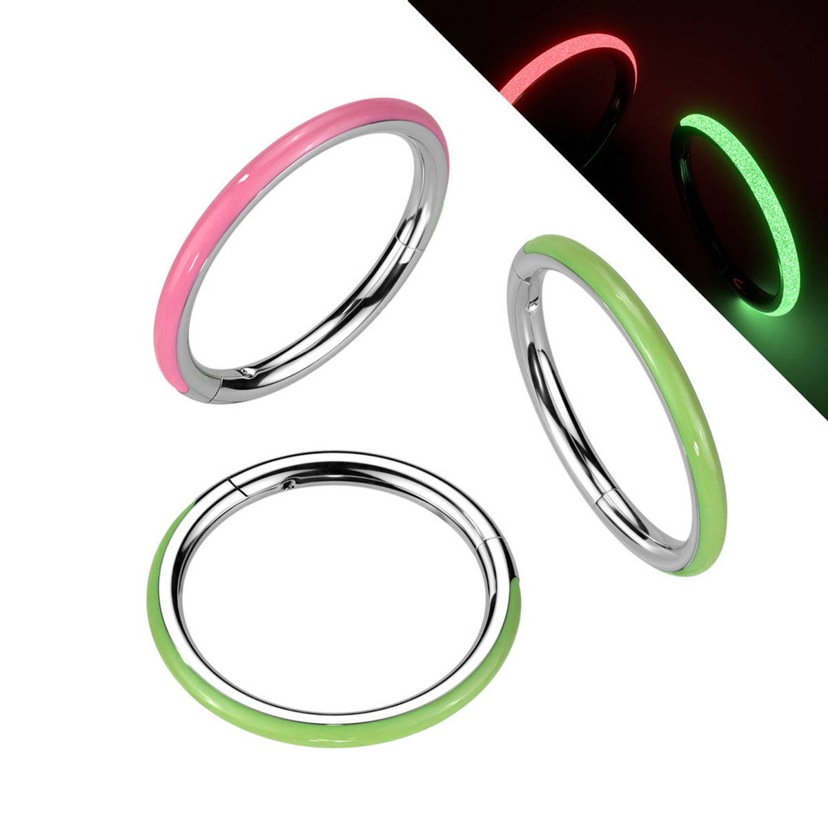 Titanium Hinged Segment Hoop Ring 16 Gauge & Outward Glow In The Dark - Kruelty