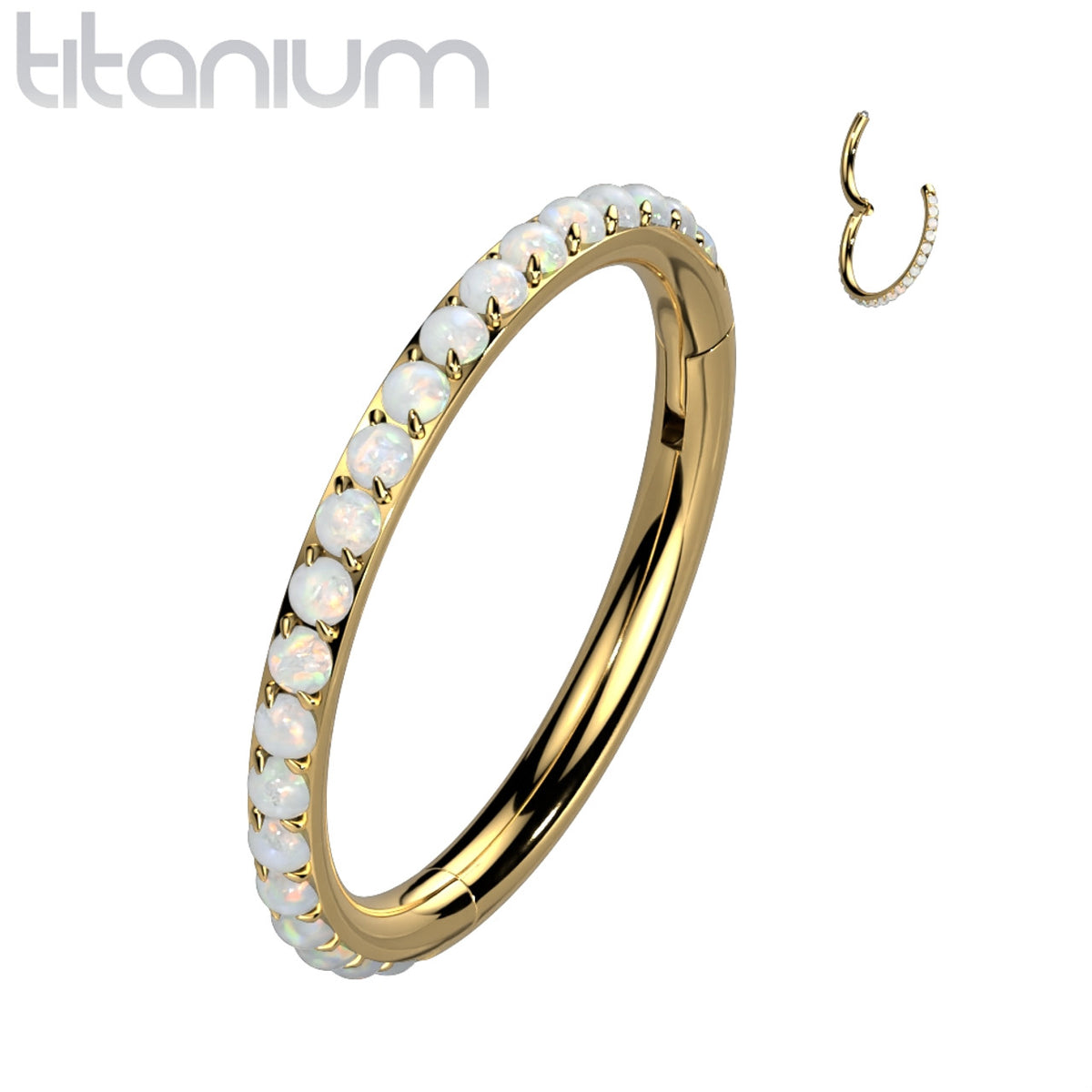 Titanium Hinged Segment Hoop Ring 16 Gauge & Outward Facing Opals - Kruelty - Photo 3