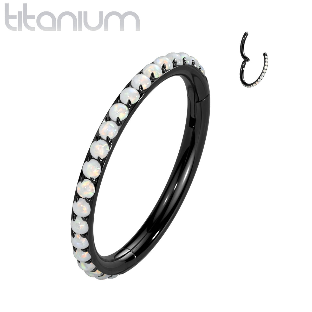 Titanium Hinged Segment Hoop Ring 16 Gauge & Outward Facing Opals - Kruelty - Photo 4