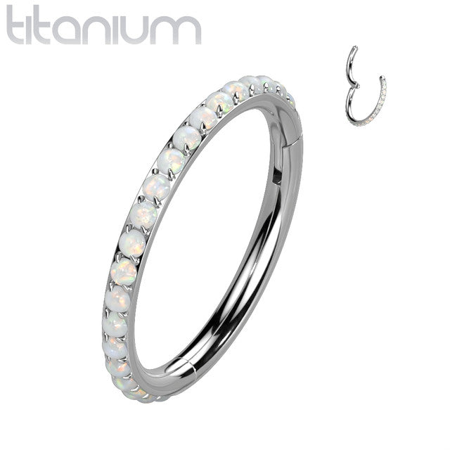Titanium Hinged Segment Hoop Ring 16 Gauge & Outward Facing Opals - Kruelty - Photo 6