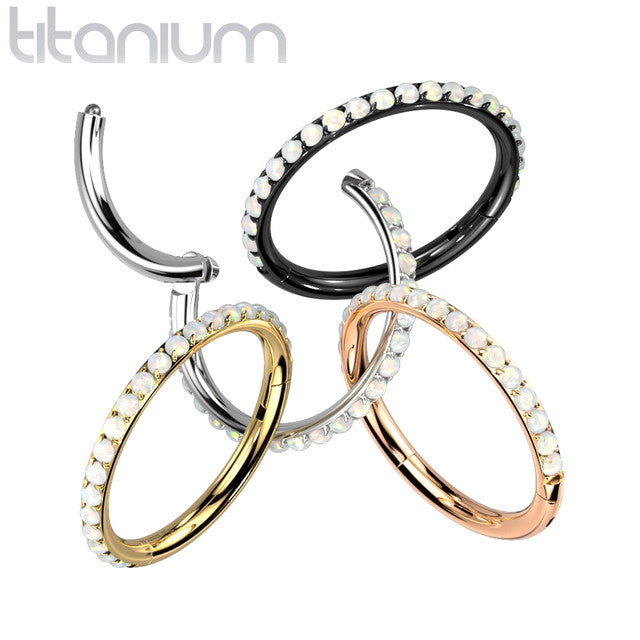 Titanium Hinged Segment Hoop Ring 16 Gauge & Outward Facing Opals - Kruelty