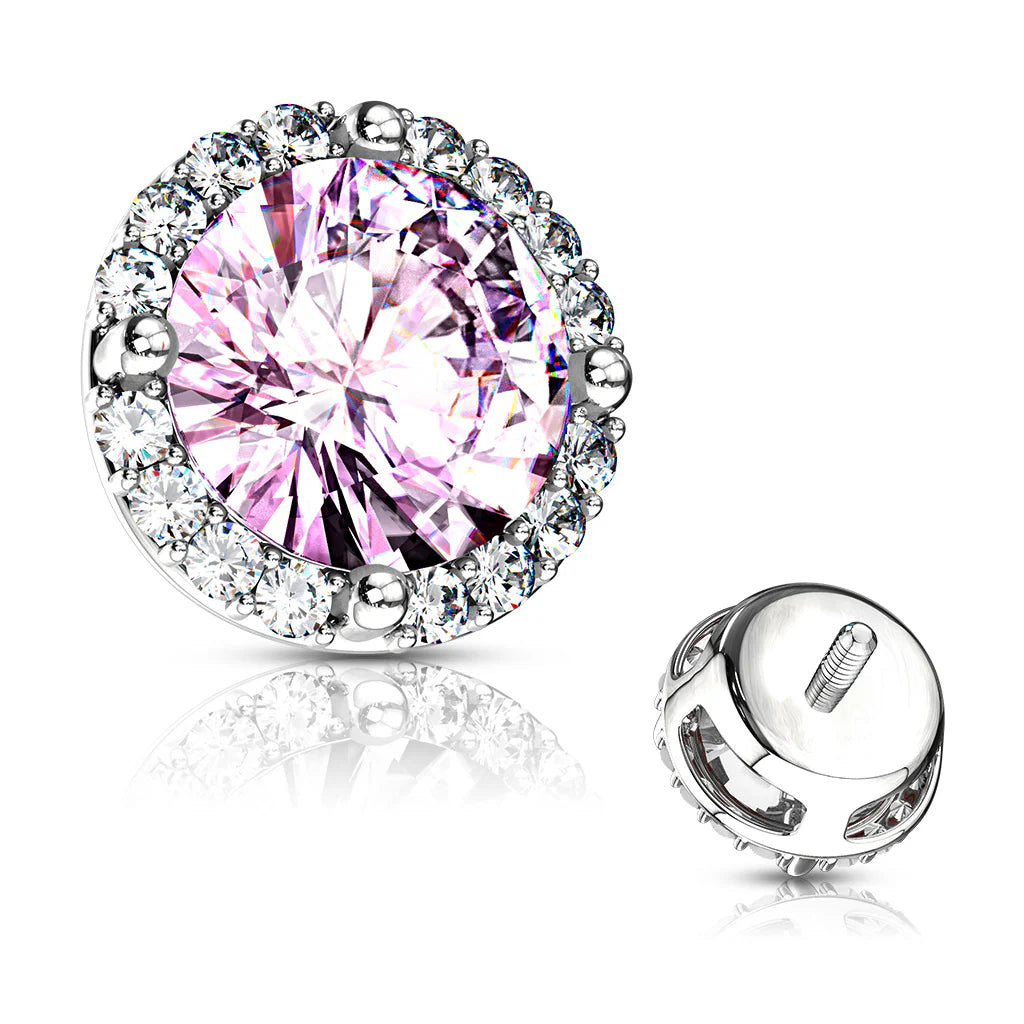 Surgical Steel Dermal Top 14 Gauge Internal Threaded Round CZ Gem - Kruelty - Photo 7